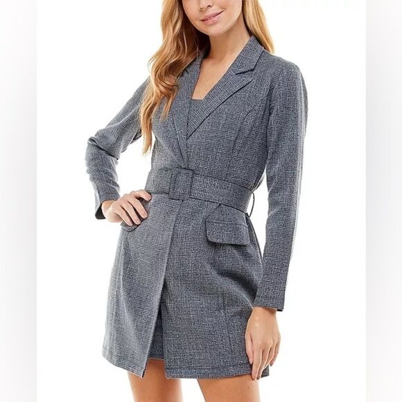 NWT CITY STUDIOS Juniors' 2-Piece Belted Jacket & Dress Set blue size 1 - Picture 1 of 13